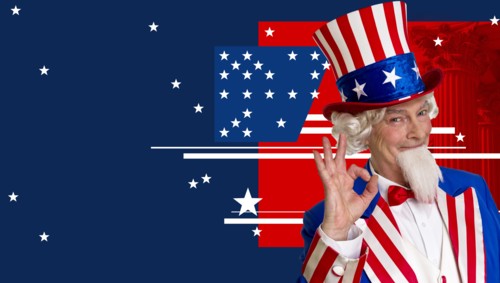 Uncle Sam against American flag