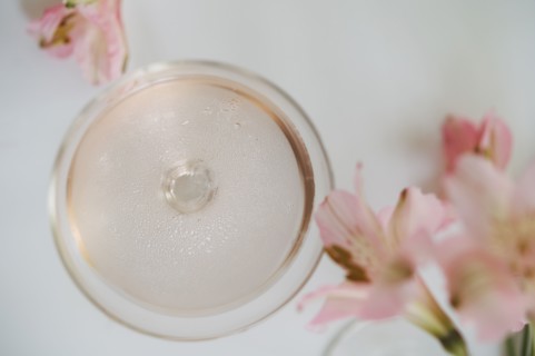 Sparkling rose wine in glass