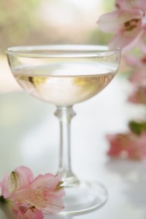 Sparkling rose wine in glass