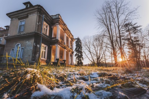 Poland, Subcarpathia, Rzeszow, Historical palace at sunset