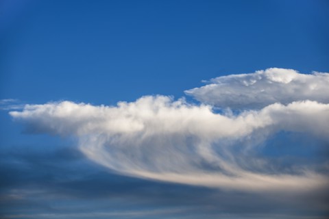 Cirrus floccus cloud formation against blue sky