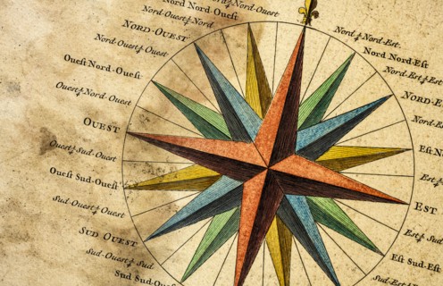 Ancient illustration of compass rose and names of ocean winds