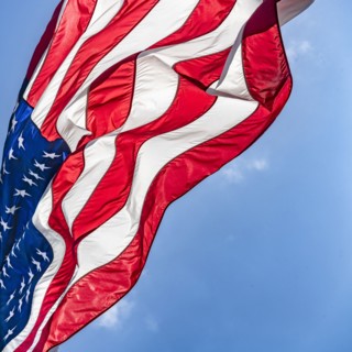 Low angle view of American flag