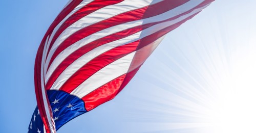 Low angle view of American flag