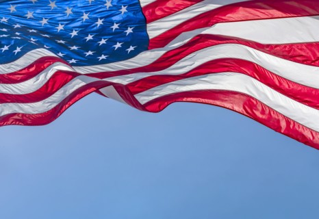 Low angle view of American flag