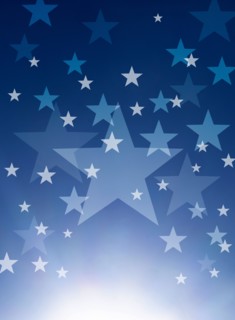 Pattern of stars against blue sky with sun burst