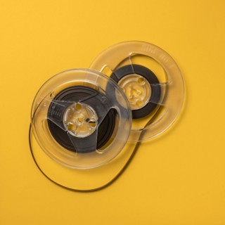 Overhead view of retro recording tape reels