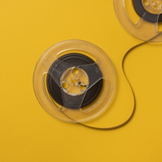 Overhead view of retro recording tape reels