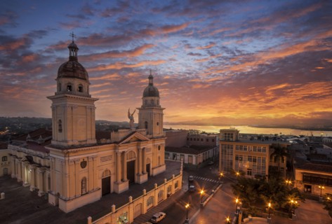 Cathedral against sunset sky