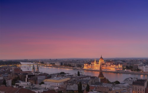 Cityscape with Hungarian Parliament at sunset