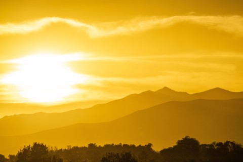 Silhouettes of mountains at sunset