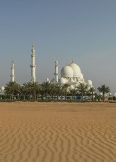 Ornate domed building in desert sand dunes