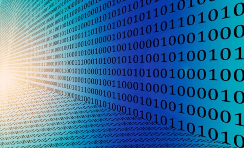 Close up of binary code moving towards light