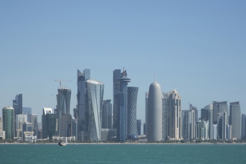 Doha city skyline on waterfront