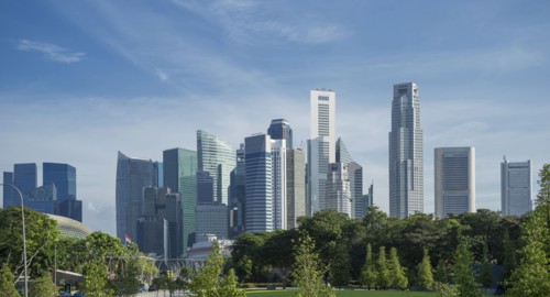 Singapore highrise buildings over urban park