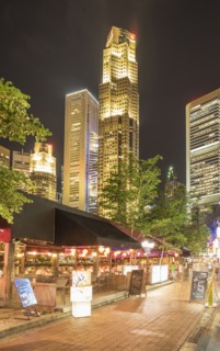 Singapore highrise buildings over sidewalk