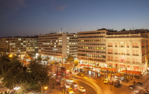 Buildings at Syntagma Square at night