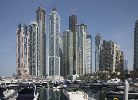 Highrise buildings in Dubai cityscape