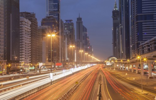 Traffic in Dubai cityscape