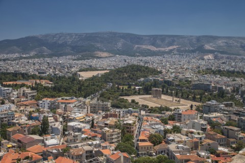 Aerial view of Athens cityscape