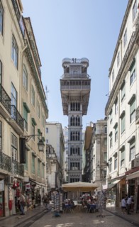 Tower and apartment buildings over Lisbon street