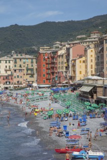 Aerial view of tourists on Camogli beach
