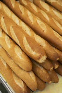 Close up of pile of baguettes