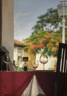 Wine glasses on restaurant table