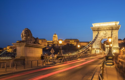 Blurred view of traffic on bridge