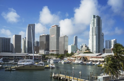 Miami highrise buildings and harbor