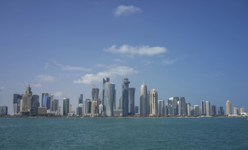 Doha city skyline on waterfront