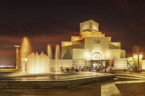 Doha Museum of Islamic Art illuminated at night