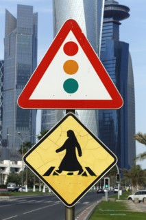 Crosswalk signs in Doha