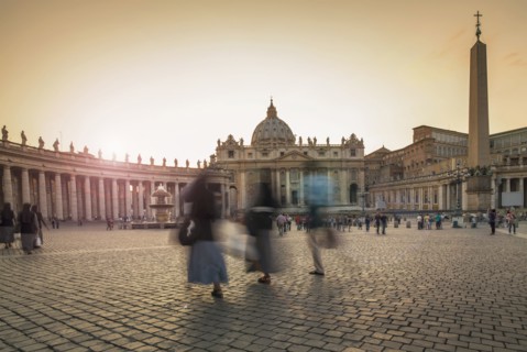 Blurred view of people walking in Saint Peters Square