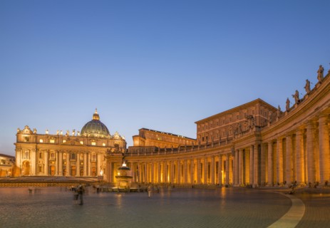 Saint Peter Basilica at the Vatican illuminated at night