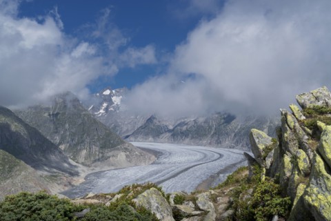 Snow in remote mountain landscape