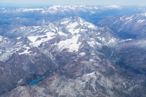 Aerial view of snowy mountain landscape