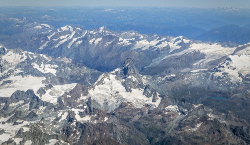 Aerial view of snowy mountain landscape