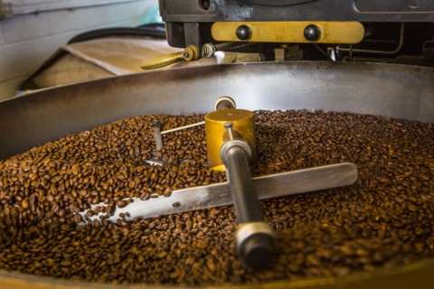 Coffee beans in roaster
