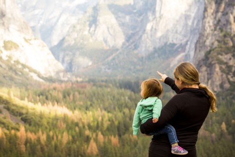 Caucasian mother and daughter in Yosemite National Park