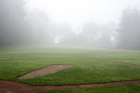 Fog over baseball field