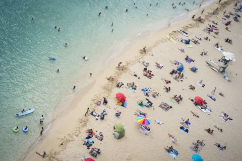 Aerial view of tourists on beach