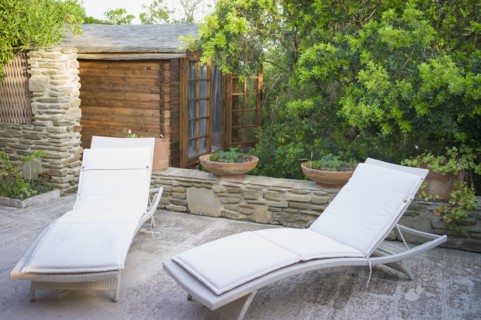Lawn chairs on urban patio