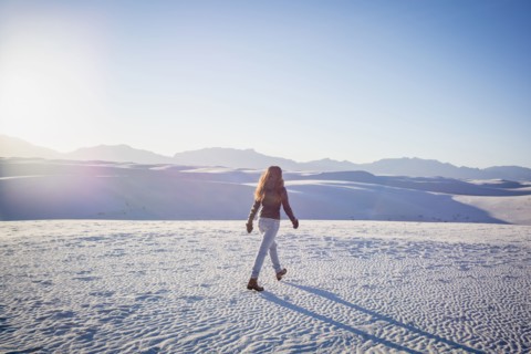 Caucasian woman walking in White Sands National Park