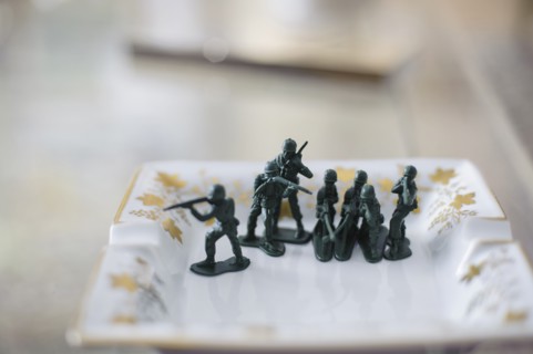 Toy soldiers on antique chair