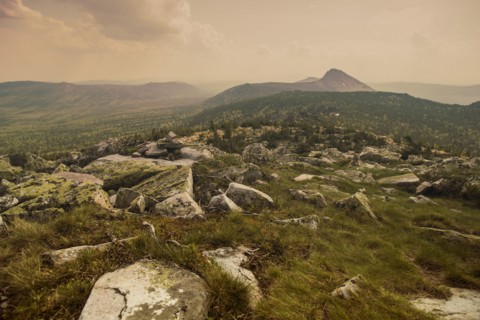 Rocky field in remote landscape