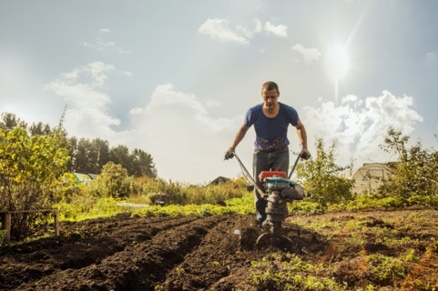 Caucasian man working in garden