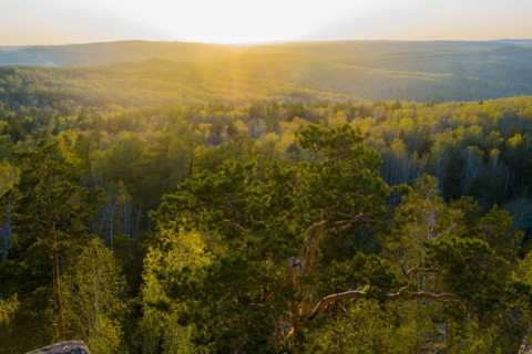 Sunset over distant landscape