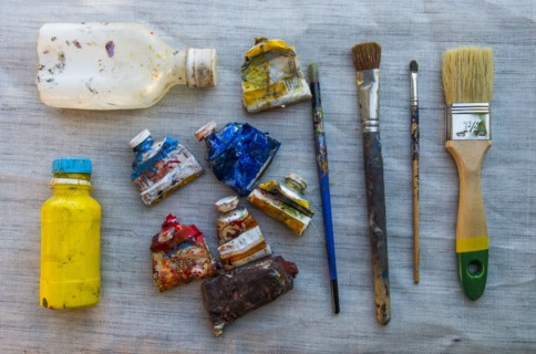 Painting supplies on table