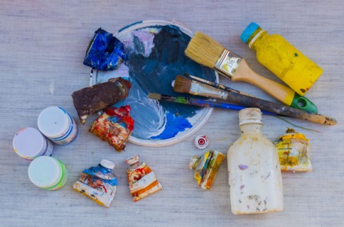 Painting supplies on table